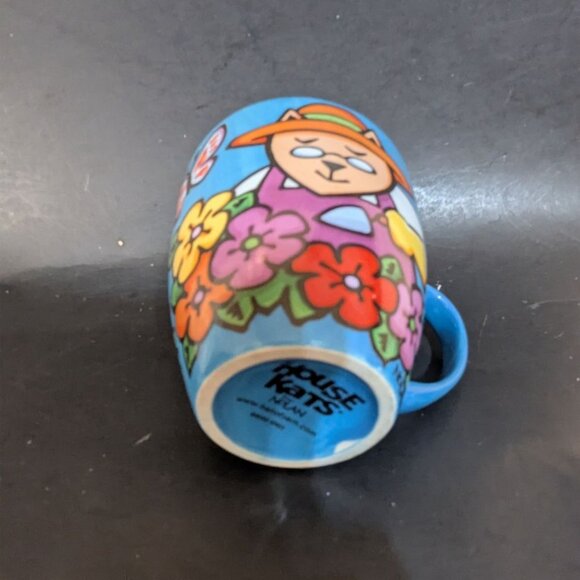 House Kats By Nolan Ceramic Mug "Can You Dig It?" Catnip Design Blue & Yellow 3. - Picture 9 of 9